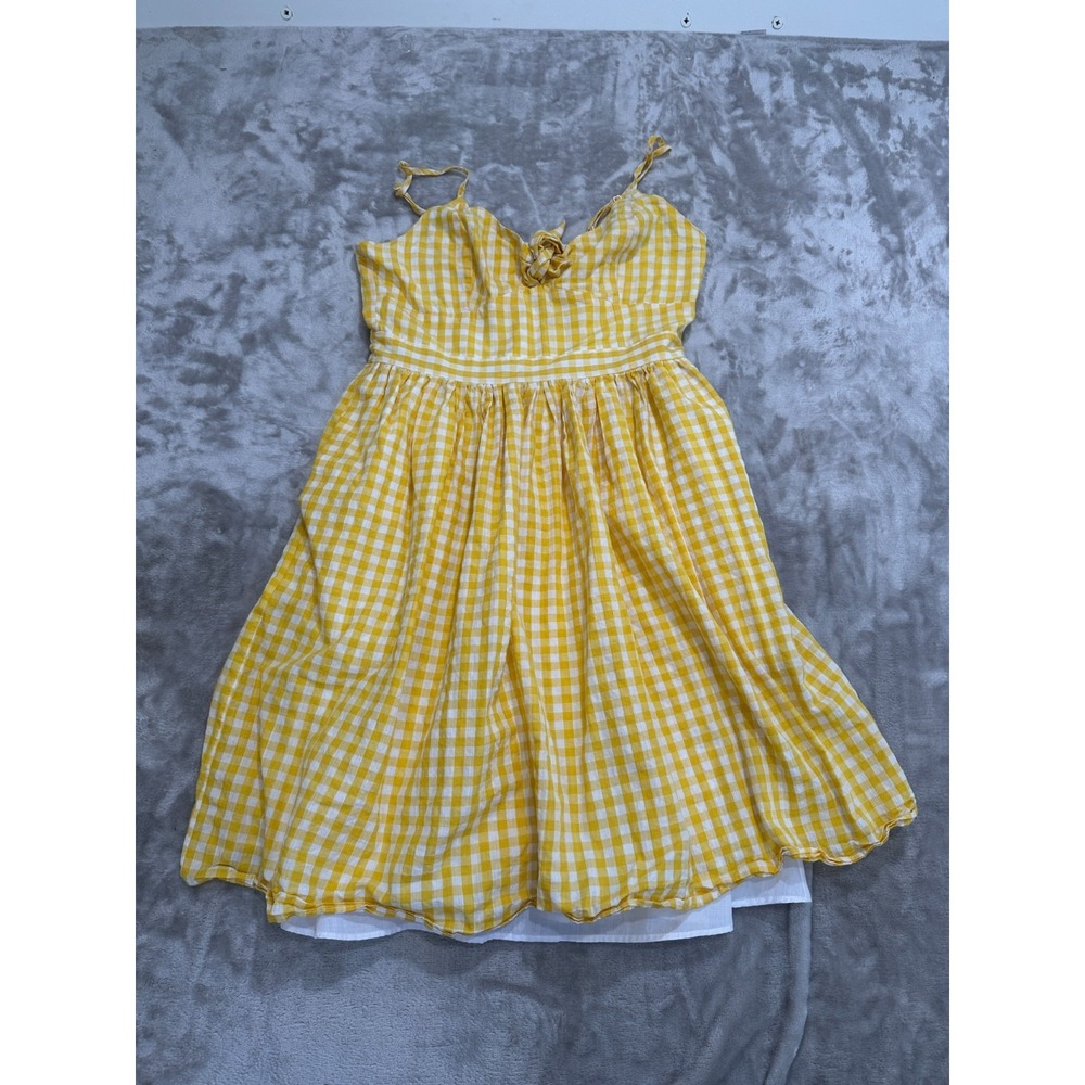 Endless Rose Yellow Gingham Spaghetti-Strap Mini Dress Womens Small Cottagecore